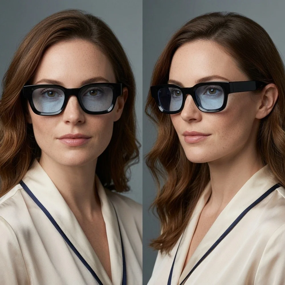 Square Sunglasses Blue Lens Black Frame Women Fashion‎ Luxury Narrow Shape 2026